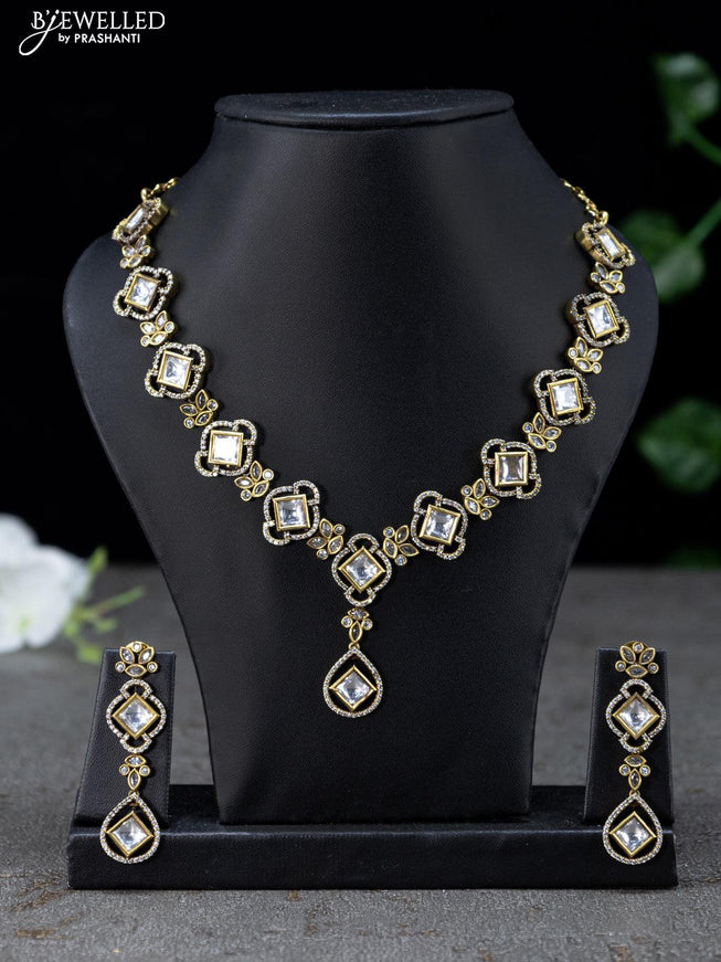 Necklace with cz stones in victorian finish - {{ collection.title }} by Prashanti Sarees