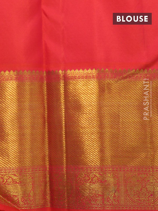 Niraa-1 Pure kanjivaram silk saree dual shade of purple and peach pink with allover self emboss & zari buttas and rich zari woven border - {{ collection.title }} by Prashanti Sarees
