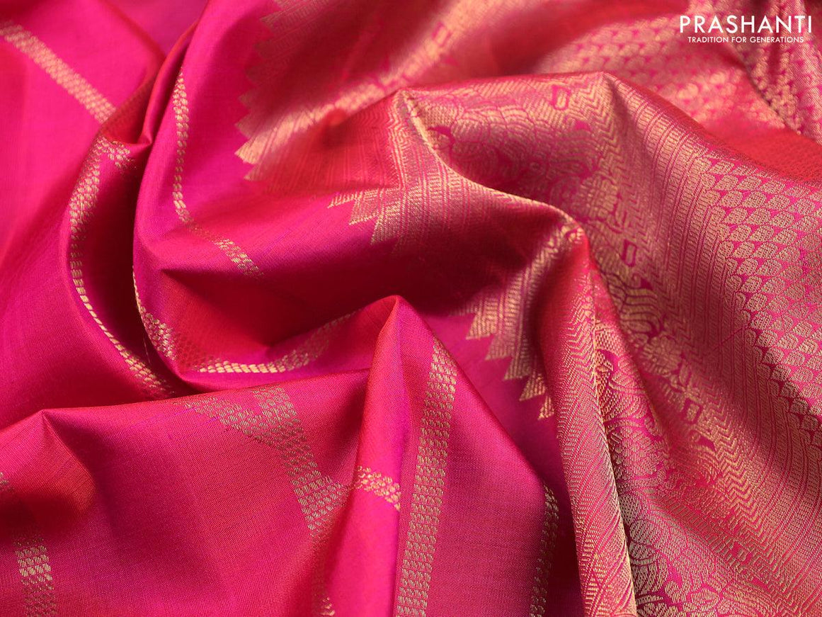 Niraa-13 Pure kanjivaram silk saree dual shade of pink and green with allover geometric zari weaves and rich zari woven border - {{ collection.title }} by Prashanti Sarees