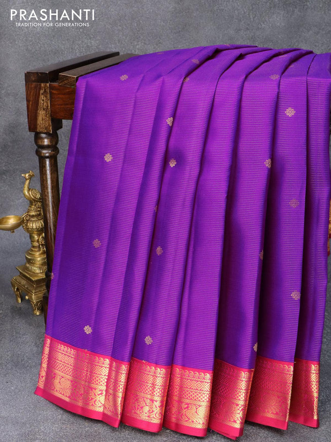 Niraa-36 Pure kanjivaram silk saree purple and pink with allover vairaosi pattern & zari buttas and zari woven korvai border-PBR2671 - {{ collection.title }} by Prashanti Sarees