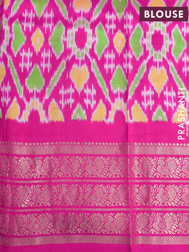 Niraa-37 Pochampally silk saree black and magenta pink with allover floral digital prints and annam design zari woven kanjivaram style border - {{ collection.title }} by Prashanti Sarees