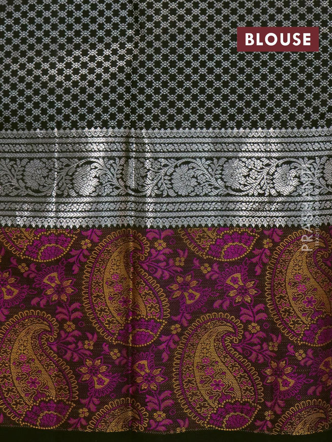 Niraa-6 Pure kanjivaram silk saree black with allover silver zari woven buttas and long silver zari woven paisley thread weave border - {{ collection.title }} by Prashanti Sarees