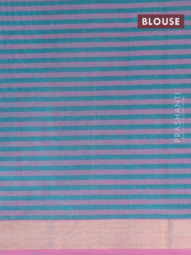 Nithyam cotton saree blue and dual shade of pink with allover stripe & thread buttas and zari woven border - {{ collection.title }} by Prashanti Sarees