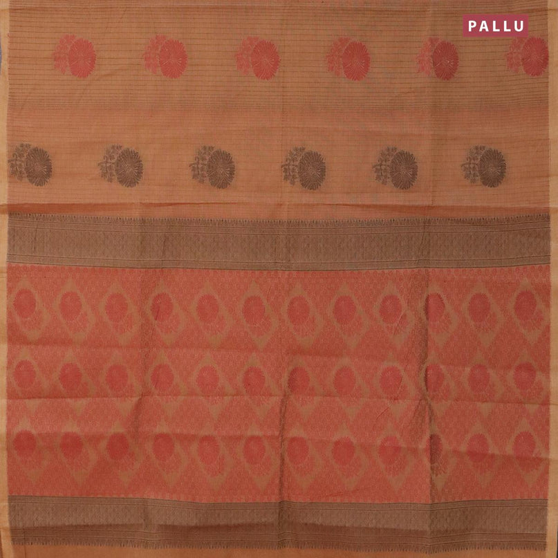 Nithyam cotton saree brown with allover thread stripe & buttas and simple border - {{ collection.title }} by Prashanti Sarees