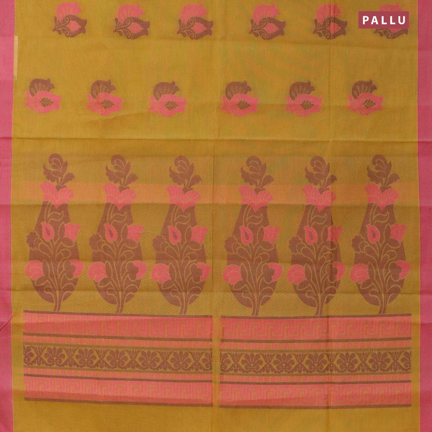 Nithyam cotton saree dark mustard and pink with thread woven bttas and simple border - {{ collection.title }} by Prashanti Sarees