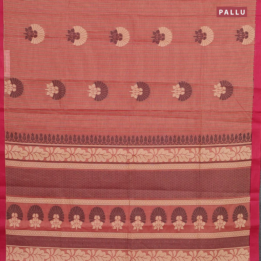 Nithyam cotton saree dual shade maroonish beige and maroon with allover thread stripes & buttas and simple border - {{ collection.title }} by Prashanti Sarees