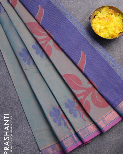 Nithyam cotton saree dual shade of blue and purple with thread woven buttas and zari woven border - {{ collection.title }} by Prashanti Sarees