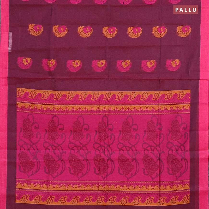 Nithyam cotton saree dual shade of maroon and pink with thread woven buttas and simple border - {{ collection.title }} by Prashanti Sarees