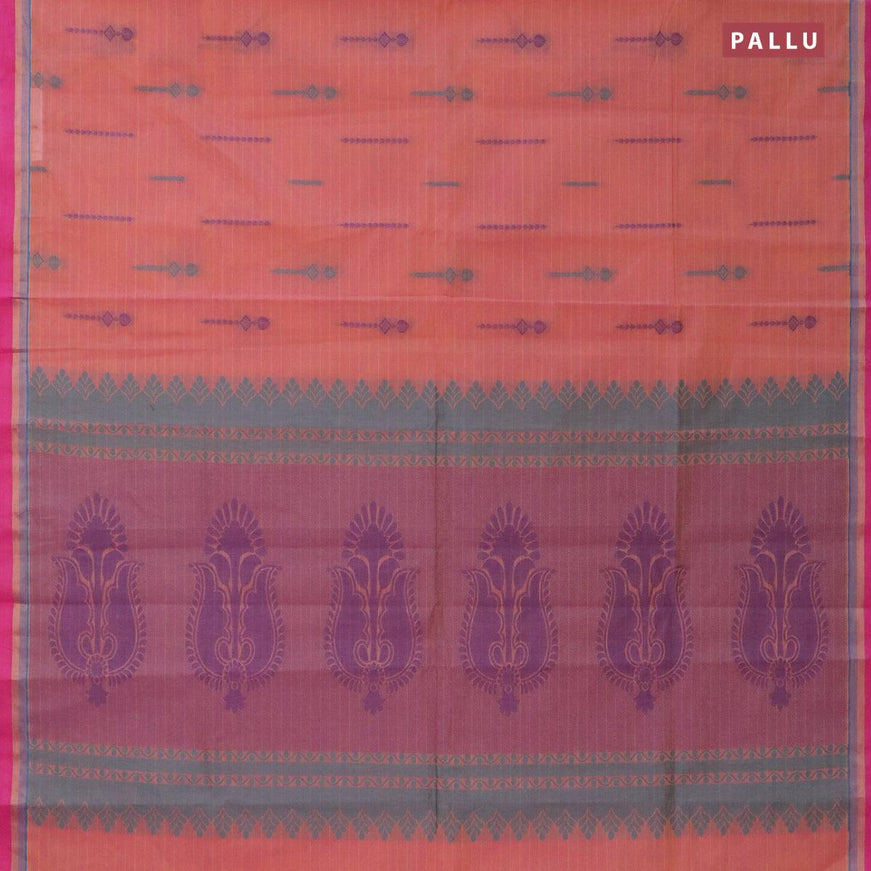 Nithyam cotton saree dual shade of yellowish pink and pink with thread woven buttas and zari woven simple border - {{ collection.title }} by Prashanti Sarees