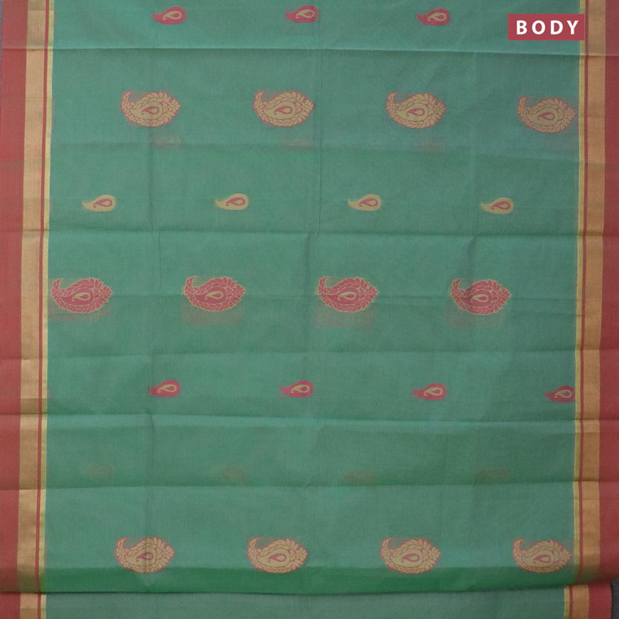 Nithyam cotton saree green and maroon with paisley thread woven buttas and zari woven simple border - {{ collection.title }} by Prashanti Sarees
