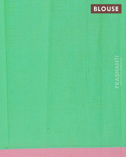 Nithyam cotton saree green and pink with allover thread stripes & buttas and simple border - {{ collection.title }} by Prashanti Sarees