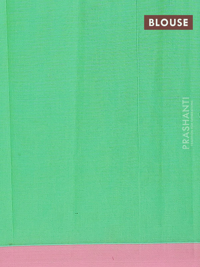 Nithyam cotton saree green and pink with allover thread stripes & buttas and simple border - {{ collection.title }} by Prashanti Sarees