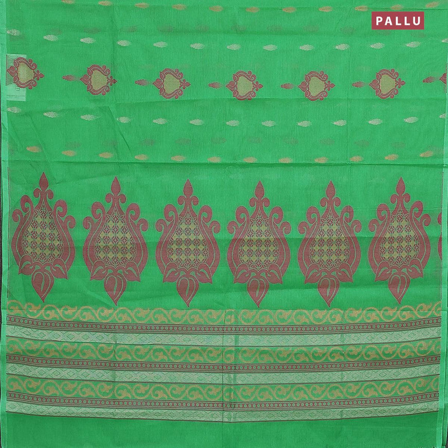 Nithyam cotton saree green with thread & zari woven buttas and piping border - {{ collection.title }} by Prashanti Sarees