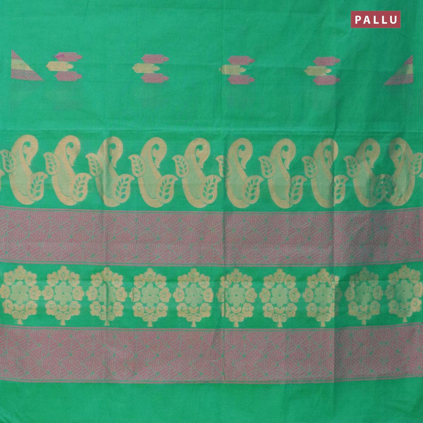 Nithyam cotton saree green with thread & zari woven buttas in borderless style - {{ collection.title }} by Prashanti Sarees