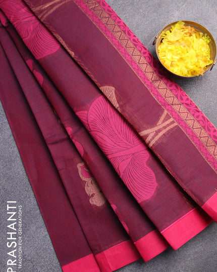 Nithyam cotton saree maroon and pink with thread & zari woven buttas and simple border - {{ collection.title }} by Prashanti Sarees