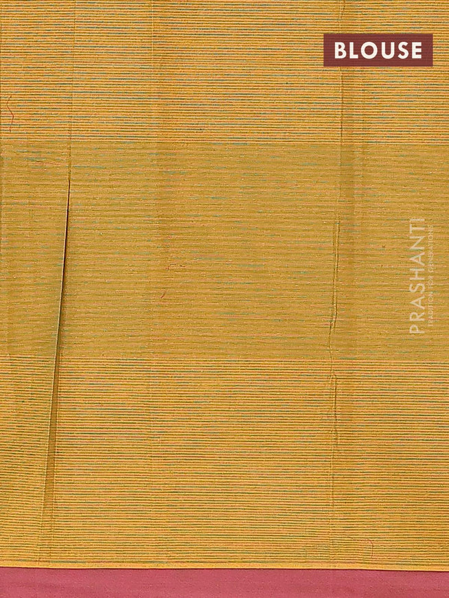 Nithyam cotton saree mustard green and maroon with allover thread stripes & buttas and simple border - {{ collection.title }} by Prashanti Sarees