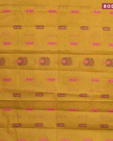 Nithyam cotton saree mustard green and maroon with allover thread weaves and thread woven simple border - {{ collection.title }} by Prashanti Sarees