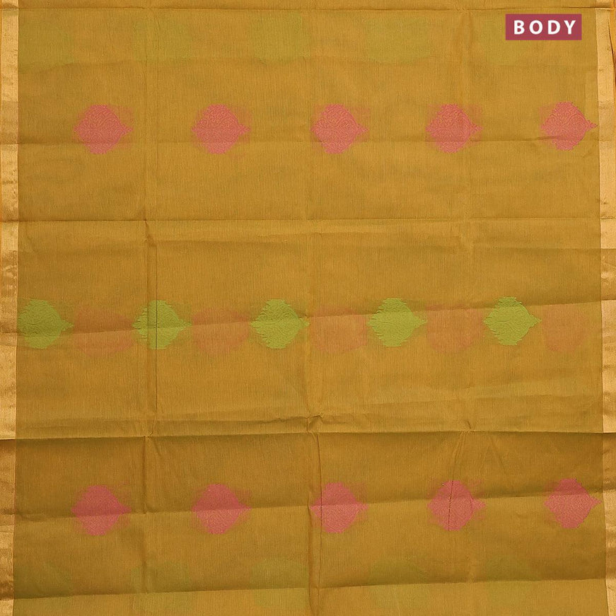 Nithyam cotton saree mustard green shade with thread woven buttas and zari woven border - {{ collection.title }} by Prashanti Sarees