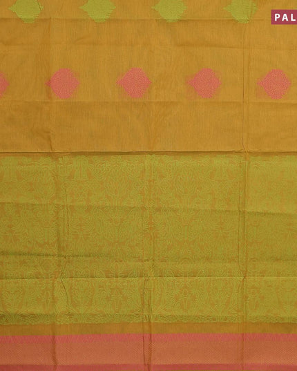 Nithyam cotton saree mustard green shade with thread woven buttas and zari woven border - {{ collection.title }} by Prashanti Sarees