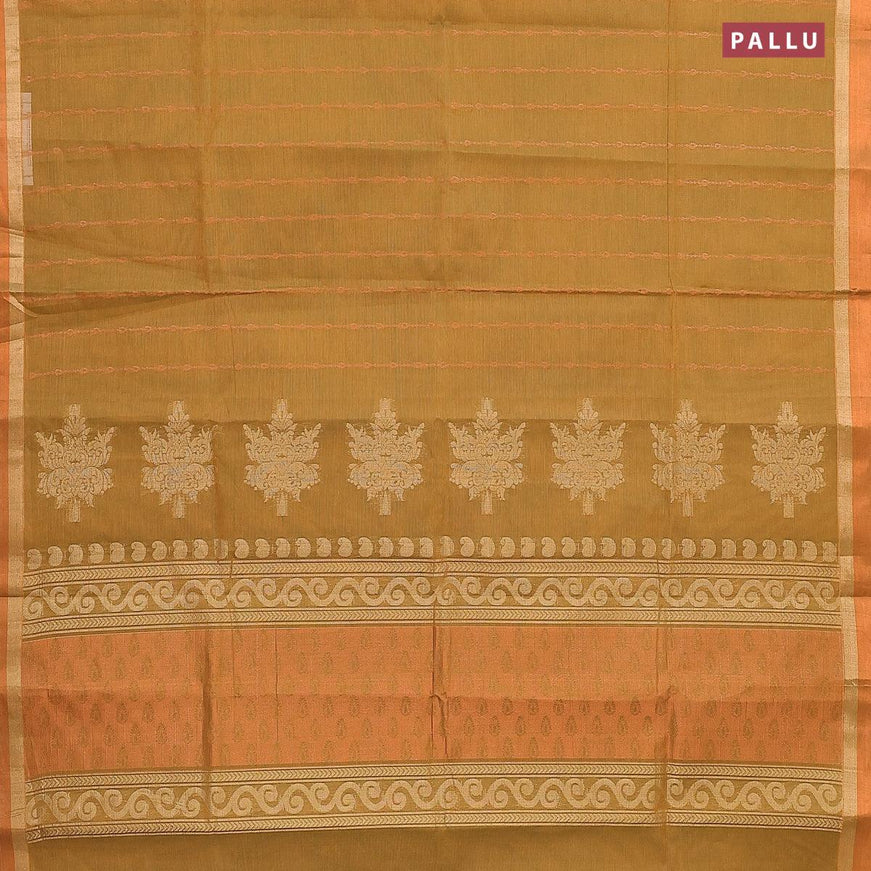 Nithyam cotton saree mustard green with allover zari weaves and zari woven border - {{ collection.title }} by Prashanti Sarees