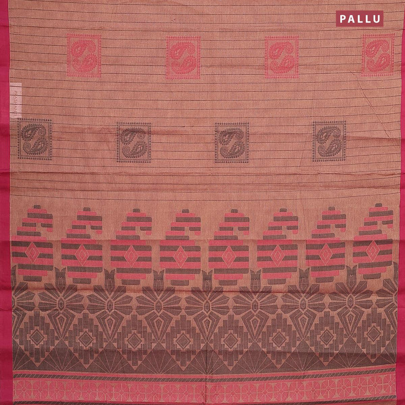 Nithyam cotton saree pastel brown and maroon with allover thread stripe & box type buttas and simple border - {{ collection.title }} by Prashanti Sarees