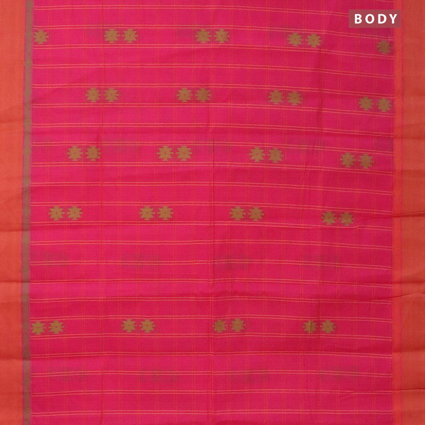 Nithyam cotton saree pink and rust shade with allover thread checks & buttas and thread woven simple border - {{ collection.title }} by Prashanti Sarees