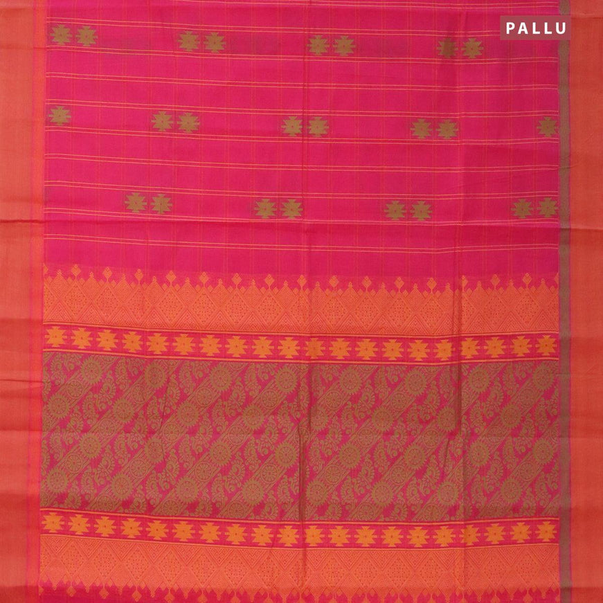 Nithyam cotton saree pink and rust shade with allover thread checks & buttas and thread woven simple border - {{ collection.title }} by Prashanti Sarees