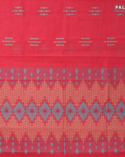 Nithyam cotton saree red and mustard shade with allover thread woven geometric buttas and zari woven border - {{ collection.title }} by Prashanti Sarees