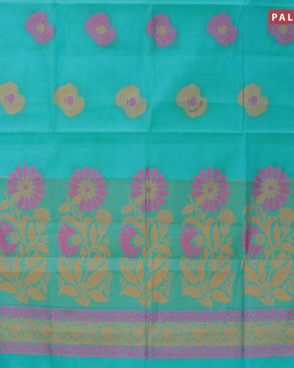 Nithyam cotton saree teal blue and pink with thread woven buttas and simple border - {{ collection.title }} by Prashanti Sarees