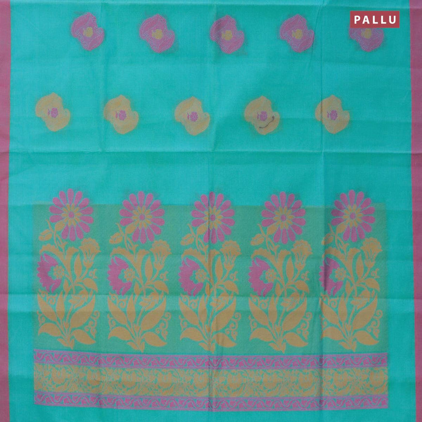 Nithyam cotton saree teal blue and pink with thread woven buttas and simple border - {{ collection.title }} by Prashanti Sarees