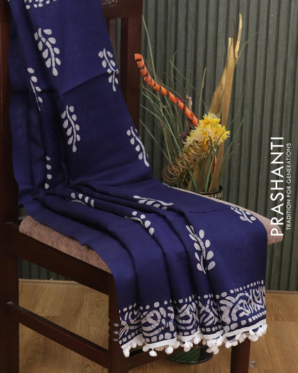Organza saree blue with allover batik prints and bom lace work border - {{ collection.title }} by Prashanti Sarees