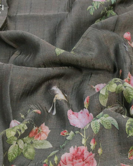 Organza silk saree elephant grey with allover floral digital prints and sequin work border - {{ collection.title }} by Prashanti Sarees