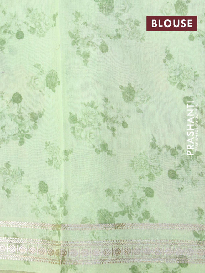 Organza silk saree light green with allover digital prints and silver zari woven border - {{ collection.title }} by Prashanti Sarees