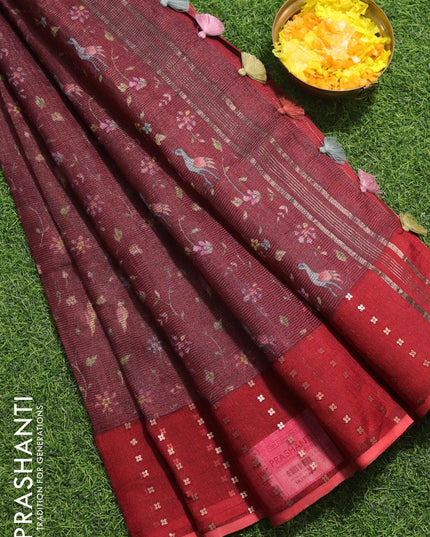 Organza silk saree maroon with allover floral prints and sequin work border - {{ collection.title }} by Prashanti Sarees