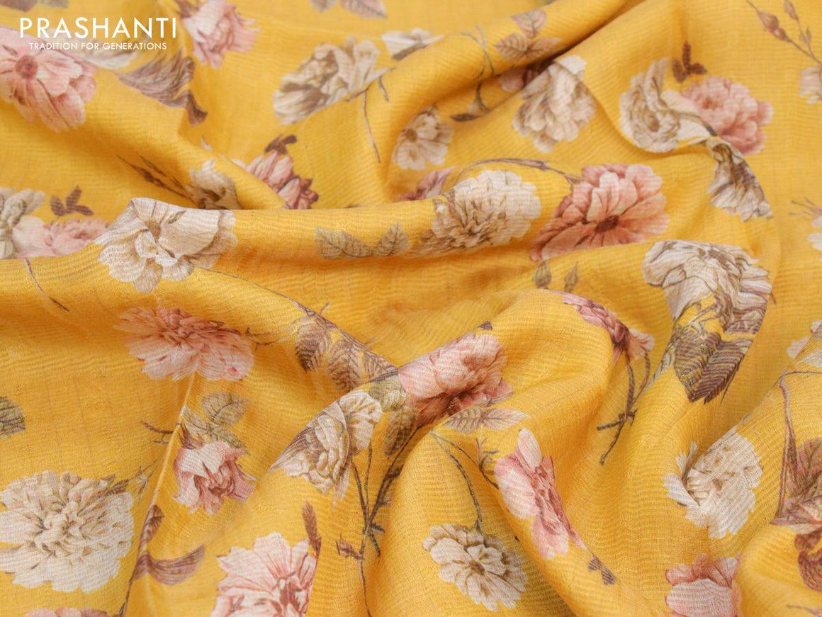 Organza silk saree mustard yellow with allover floral digital prints and sequin work border - {{ collection.title }} by Prashanti Sarees