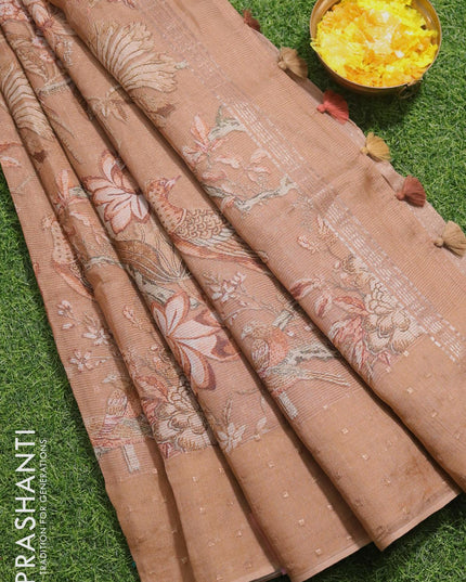 Organza silk saree pastel brown with allover floral digital prints and sequin work border - {{ collection.title }} by Prashanti Sarees