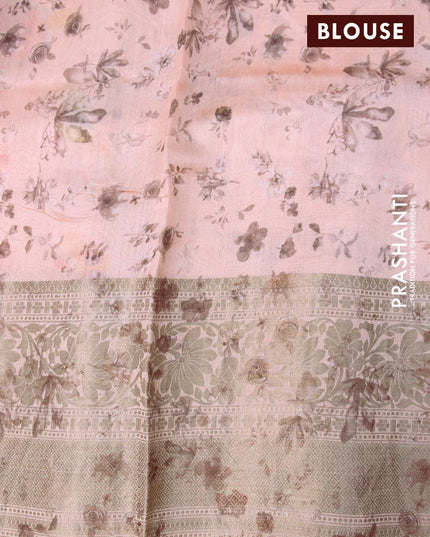 Organza silk saree pastel pink with allover floral digital prints and long zari woven border - {{ collection.title }} by Prashanti Sarees