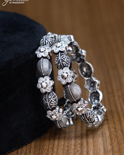 Oxidised bangles floral design with cz stone - {{ collection.title }} by Prashanti Sarees