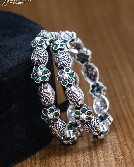 Oxidised bangles floral design with emerald stone - {{ collection.title }} by Prashanti Sarees
