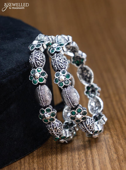 Oxidised bangles floral design with emerald stone - {{ collection.title }} by Prashanti Sarees