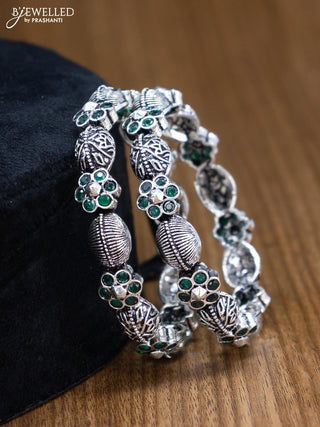 Oxidised bangles floral design with emerald stone