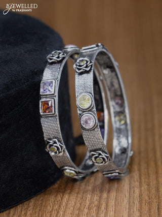 Oxidised bangles floral design with multicolour stone