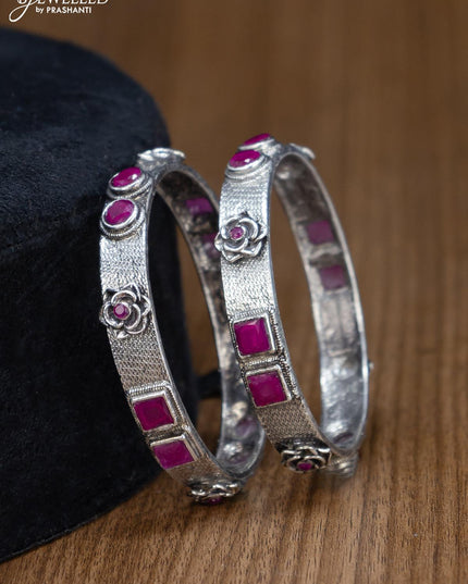 Oxidised bangles floral design with pink kemp stone - {{ collection.title }} by Prashanti Sarees
