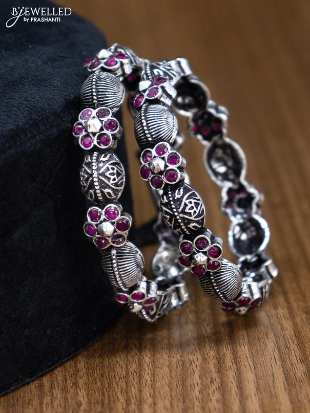 Oxidised bangles floral design with ruby stone - {{ collection.title }} by Prashanti Sarees