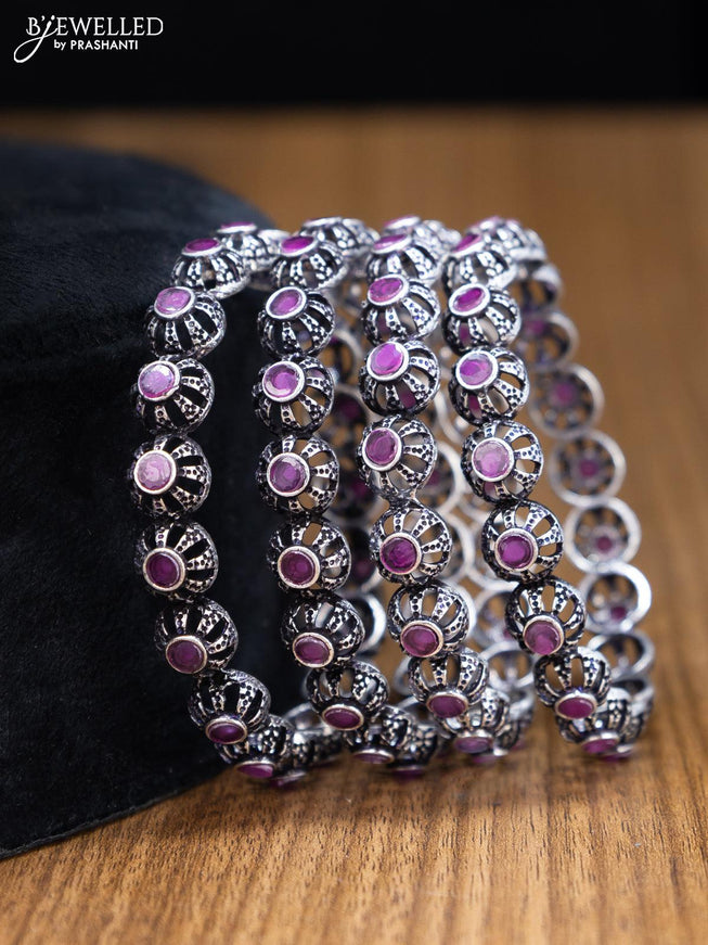 Oxidised bangles with pink kemp stone - {{ collection.title }} by Prashanti Sarees