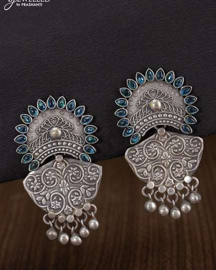 Oxidised blue stone earring with emboss and hangings - {{ collection.title }} by Prashanti Sarees