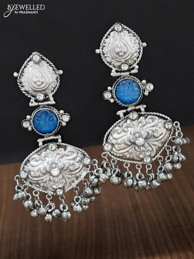 Oxidised blue stone earring with floral design and hangings - {{ collection.title }} by Prashanti Sarees