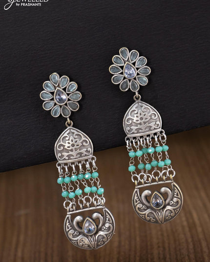 Oxidised chandbali earring with teal green crystal beads and stone - {{ collection.title }} by Prashanti Sarees