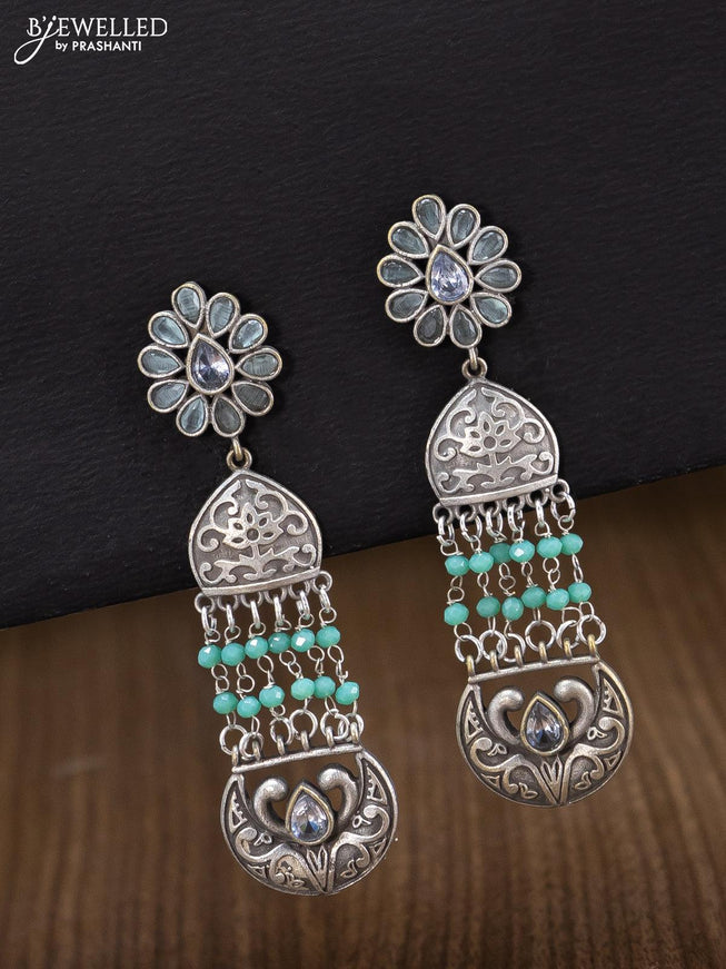 Oxidised chandbali earring with teal green crystal beads and stone - {{ collection.title }} by Prashanti Sarees