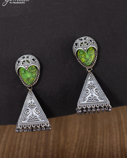 Oxidised earring green triangle shape jhumka - {{ collection.title }} by Prashanti Sarees